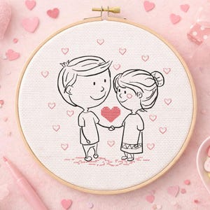Schema punto croce matrimonio — Ricamo Love Blackwork Coppia Cuore / Anniversario San Valentino PDF