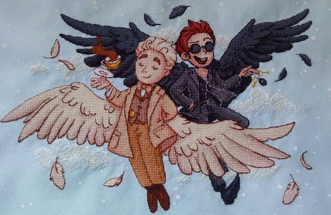 Angel and Demon Cross Stitch Pattern, Good Omens Embroidery (instant ...