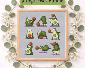 YOGA Avocado Cross Stitch Pattern, easy counted cross stitch chart for plastic canvas, vegan cross stitch, sport life (instant download PDF)