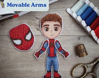Spider Hero Cross Stitch Pattern | Kawaii Superhero Plastic Canvas Toy | PDF Instant Download