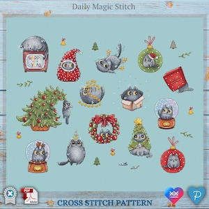 Cat cross stitch pattern Christmas cross stitch Cat mom gift Christmas tree toy DIY Plastic canvas toy Modern cross stitch Funny embroidery