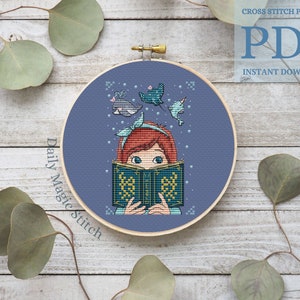 Schema punto croce bambina Libro punto croce Sogni ricamo fantasia punto croce Schema balena