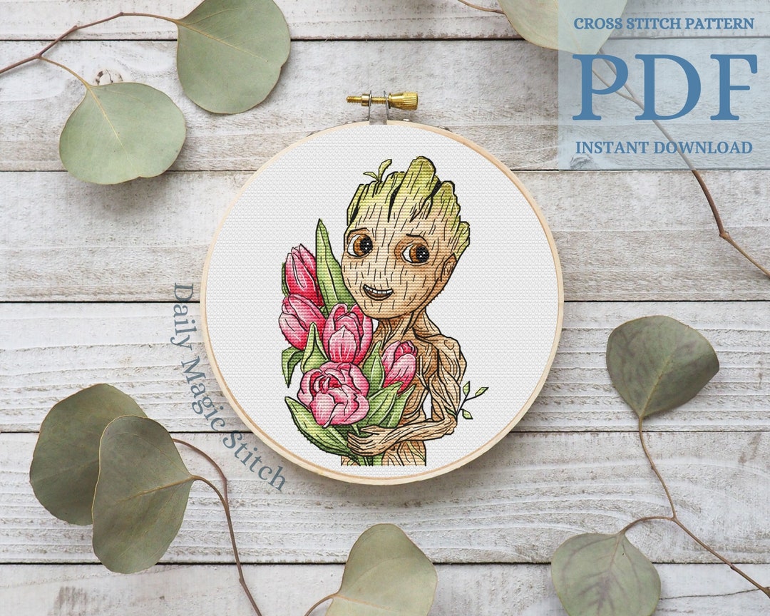 Spring Baby Tree With Tulips Cross Stitch Pattern, Cute Embroidery ...