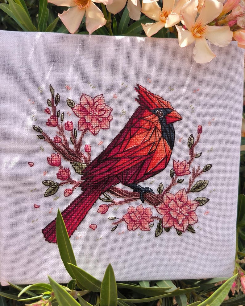 Hello Cardinal Pattern Origami Cardinal Cross Stitch Pattern Floral Bird Decor DIY Hello ...