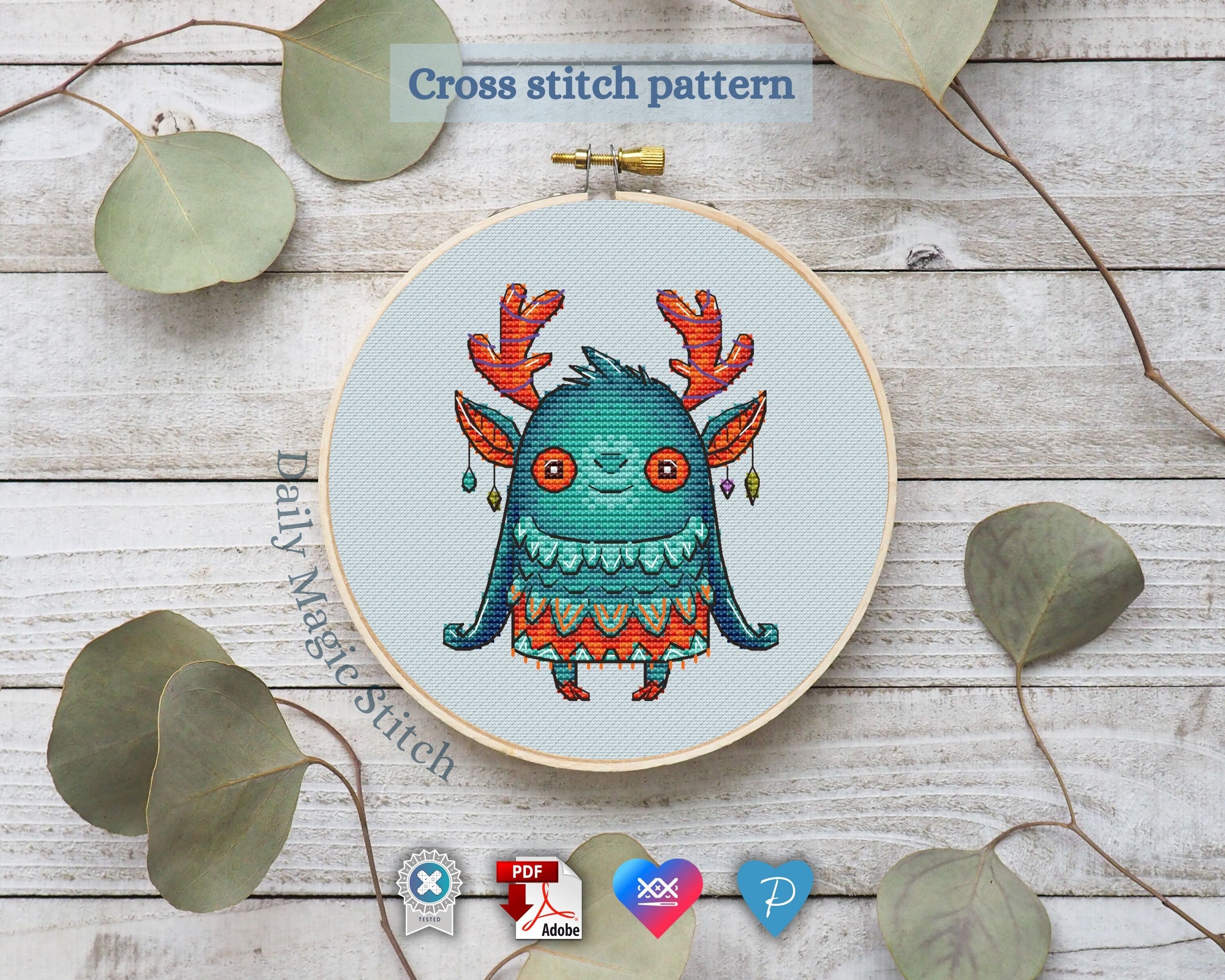 Monster Embroidery Pattern Funny Monster Cross Stitch Pattern Threads Monster Embroidery Assistant ...