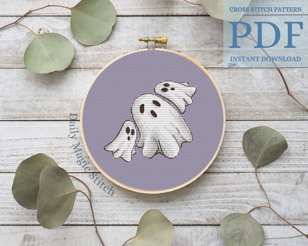 Ghost Stitching Pattern Halloween Ghost Cross Stitch Pattern, Scared Spooky Embroidery Horror ...