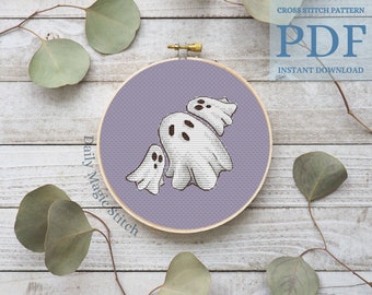 Halloween spöke korsstygnsmönster, Rädd kuslig broderi Skräck enkelt litet korsstygn (digital PDF)