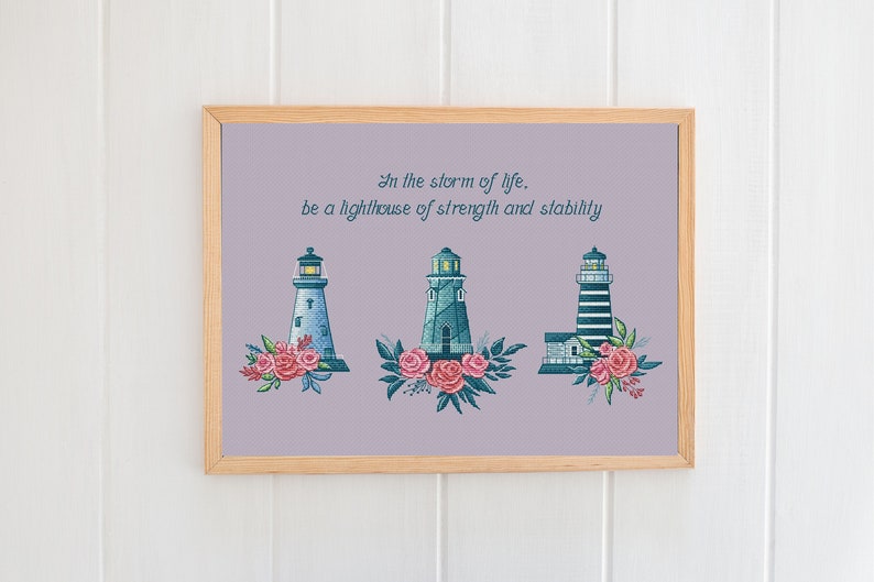Blommigt fyrkorsstygnsmönster Fyrdekor Livscitat Ornament Hav Sommar korsstygnsprov Digital nedladdning PDF-mönster bild 8