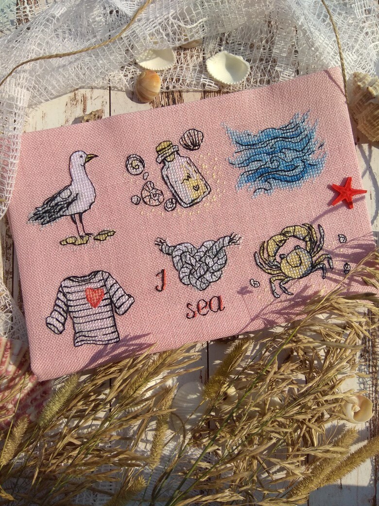 Eiialerm timbrato punto croce Kits Oceano amore fiore FF fai da te Pre-Stampato ricamo Starter Kit per i Principianti-40x50cm(Tela prestampata 11CT