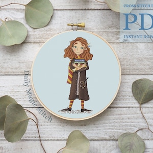 Cross Stitch Pattern magic girl, Fandom cross stitch Movie and Book Character, School of wizard embroidery (instant download)