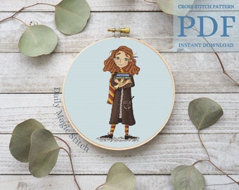 Cross Stitch Pattern magic girl, Fandom cross stitch Movie and Book Character, School of wizard embroidery (instant download)