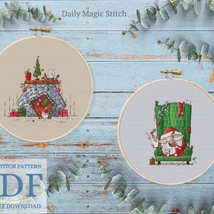 Merry Christmas cross stitch pattern, Funny Santa embroidery Winter holiday cross stitch, Fireplace Modern cross stitch