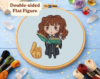 Magic girl cross stitch pattern Witch doll embroidery Geek cross stitch Fandom gift Baby room decoration DIY Toy plastic canvas Cat pattern