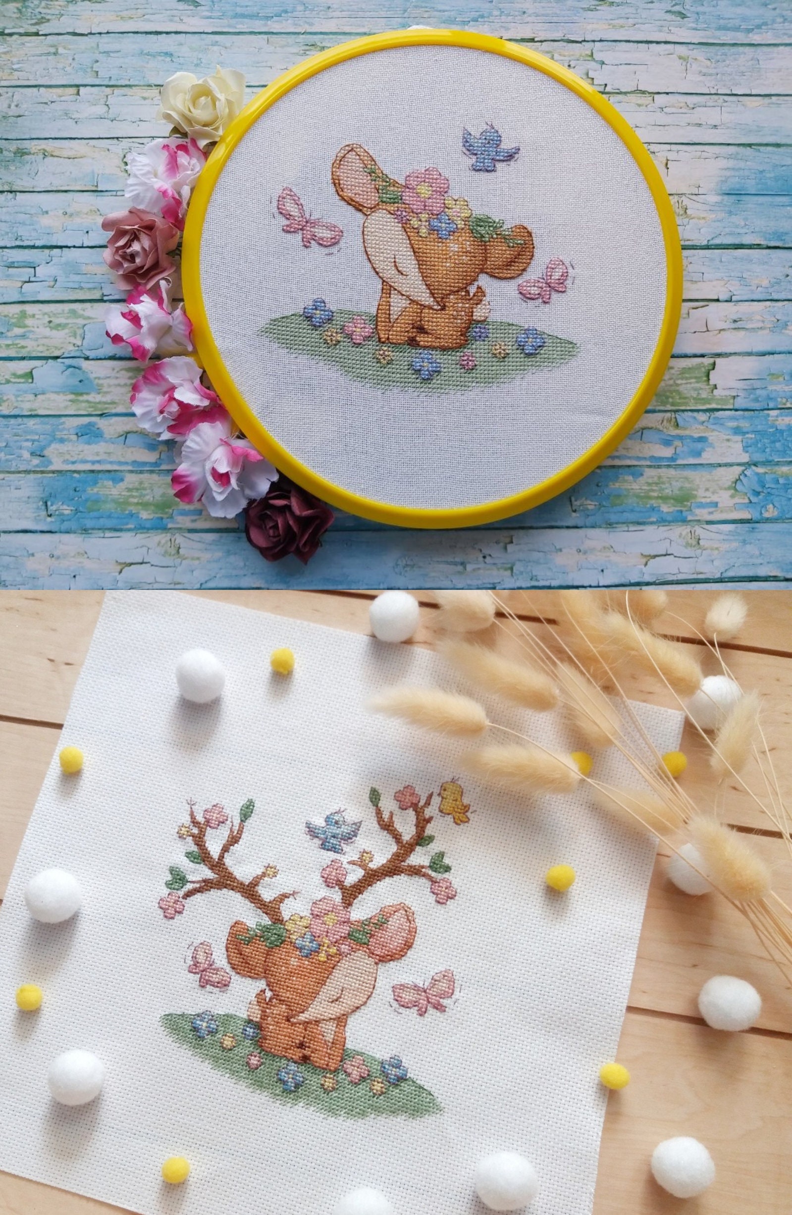 GLTEYACO Kit Punto Croce per adulti Cervo animale fai da te principianti kits da ricamo stampato artistico (11CT tela prestampata) 40x50 cm