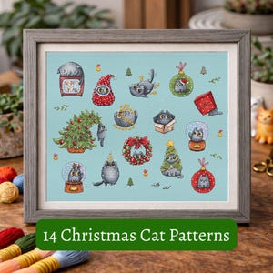 Cat cross stitch pattern Christmas cross stitch Cat mom gift Christmas tree toy DIY Plastic canvas toy Modern cross stitch Funny embroidery