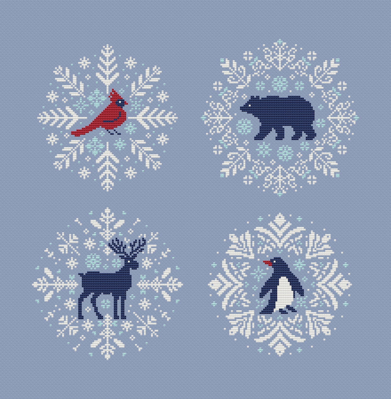Penguin Snowflake Cross Stitch Pattern Christmas Ornament Winter Animal ...
