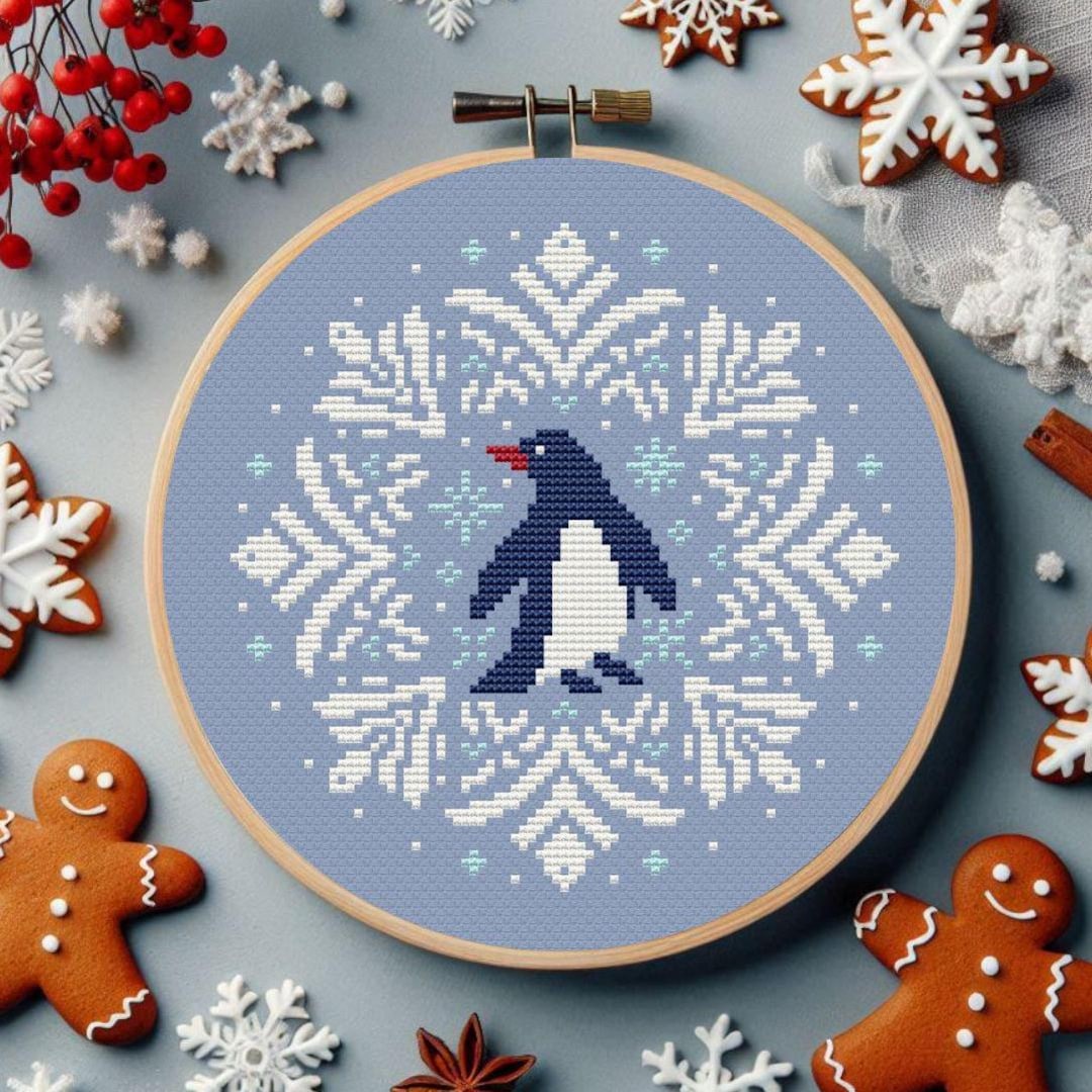 Penguin Snowflake Cross Stitch Pattern Christmas Ornament Winter Animal ...