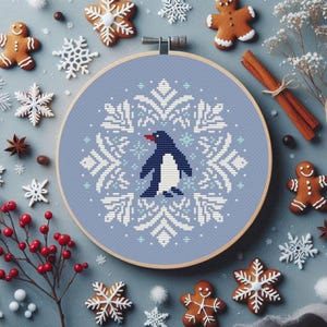 Penguin Snowflake Cross Stitch Pattern Christmas Ornament Winter Animal ...