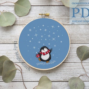 Cross stitch pattern penguin dance, Cute cross stitch, Christmas decor Funny Gift for penguin lover Bird cross stitch