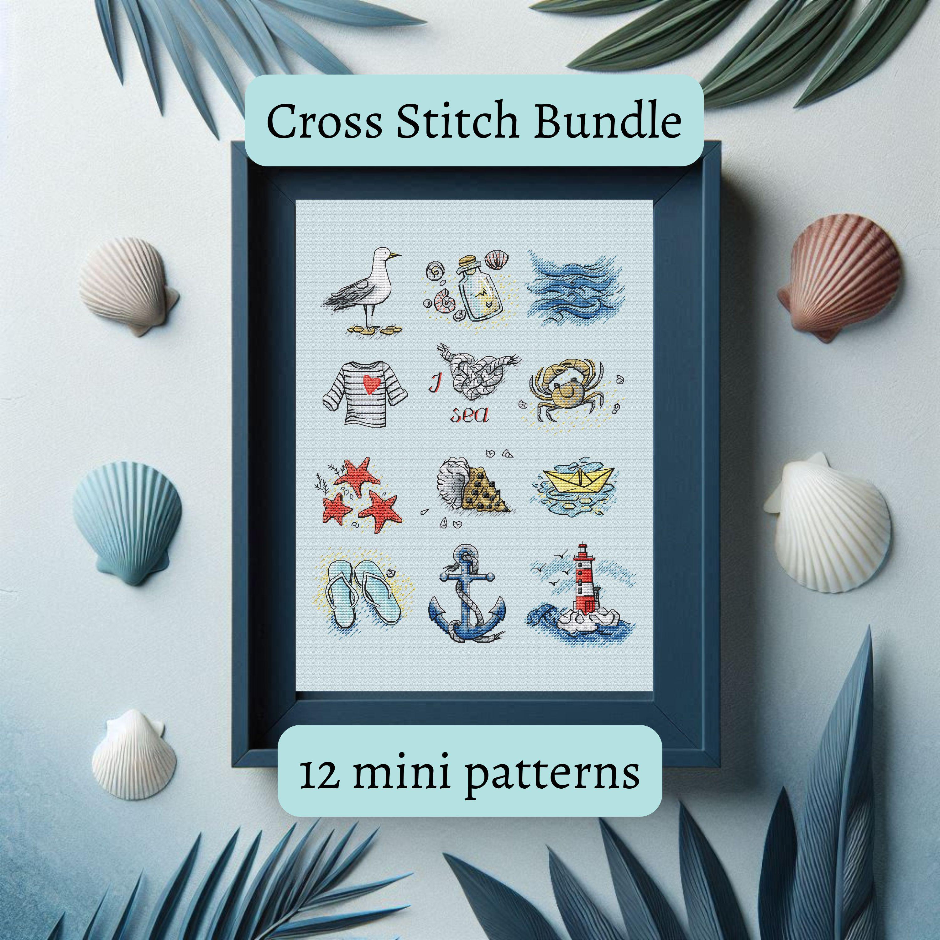Cross Stitch Pattern Sea Sampler With Anchor Lighthouse Seashells Jar ...