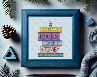 Book cross stitch pattern, So Many Books quote embroidery gift idea Bookish cross stitch Small easy cross stitch (Digital pattern)