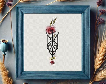 Poppy Ukrainian Trident Coat of Arms cross stitch pattern | Embroidery national elements (digital download PDF)