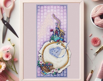 Floral Sewing Cross Stitch Pattern, Embroidery Hoop Design (PDF pattern)