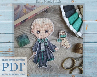 Wizard cross stitch pattern, Fandom cross stitch, Paper doll Magic Book Character embroidery design | Digital download PDF