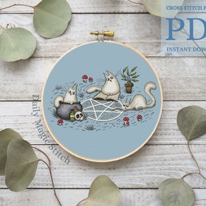 Halloween cross stitch pattern Cat cross stitch Funny ghost embroidery Magic cross stitch Witch cross stitch Cat mom gift Witchcraft pattern