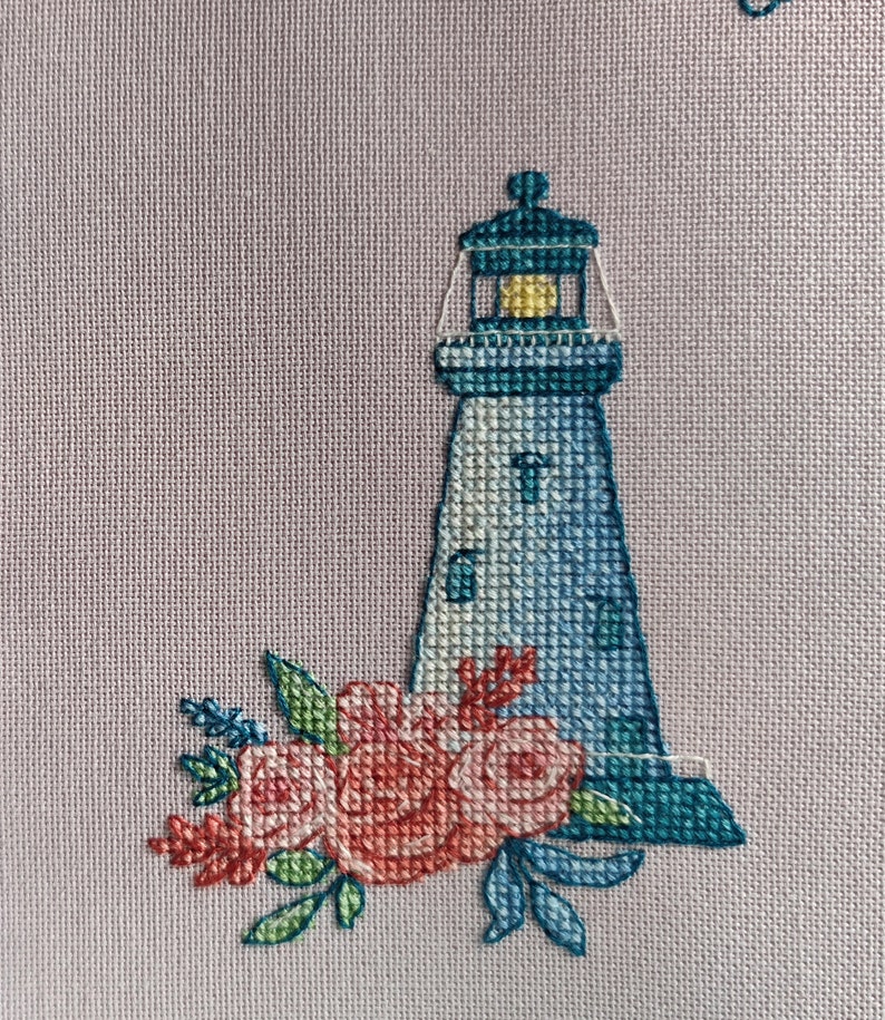 Blommigt fyrkorsstygnsmönster Fyrdekor Livscitat Ornament Hav Sommar korsstygnsprov Digital nedladdning PDF-mönster bild 5