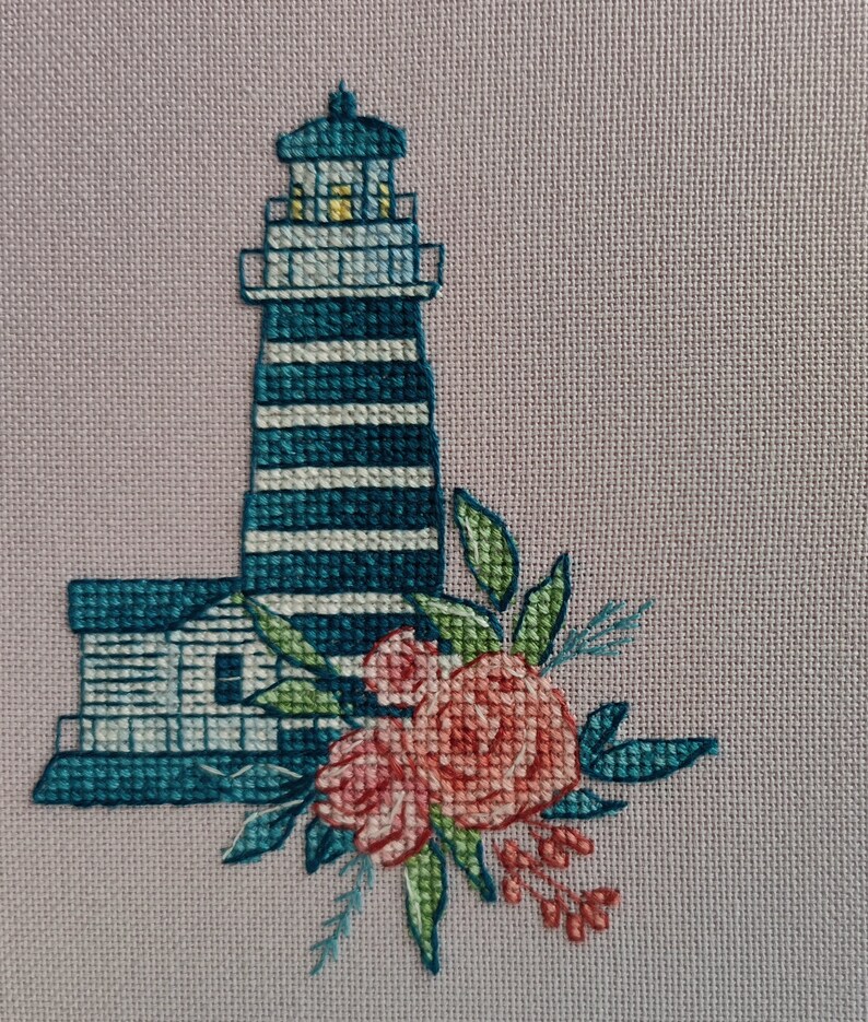 Blommigt fyrkorsstygnsmönster Fyrdekor Livscitat Ornament Hav Sommar korsstygnsprov Digital nedladdning PDF-mönster bild 6