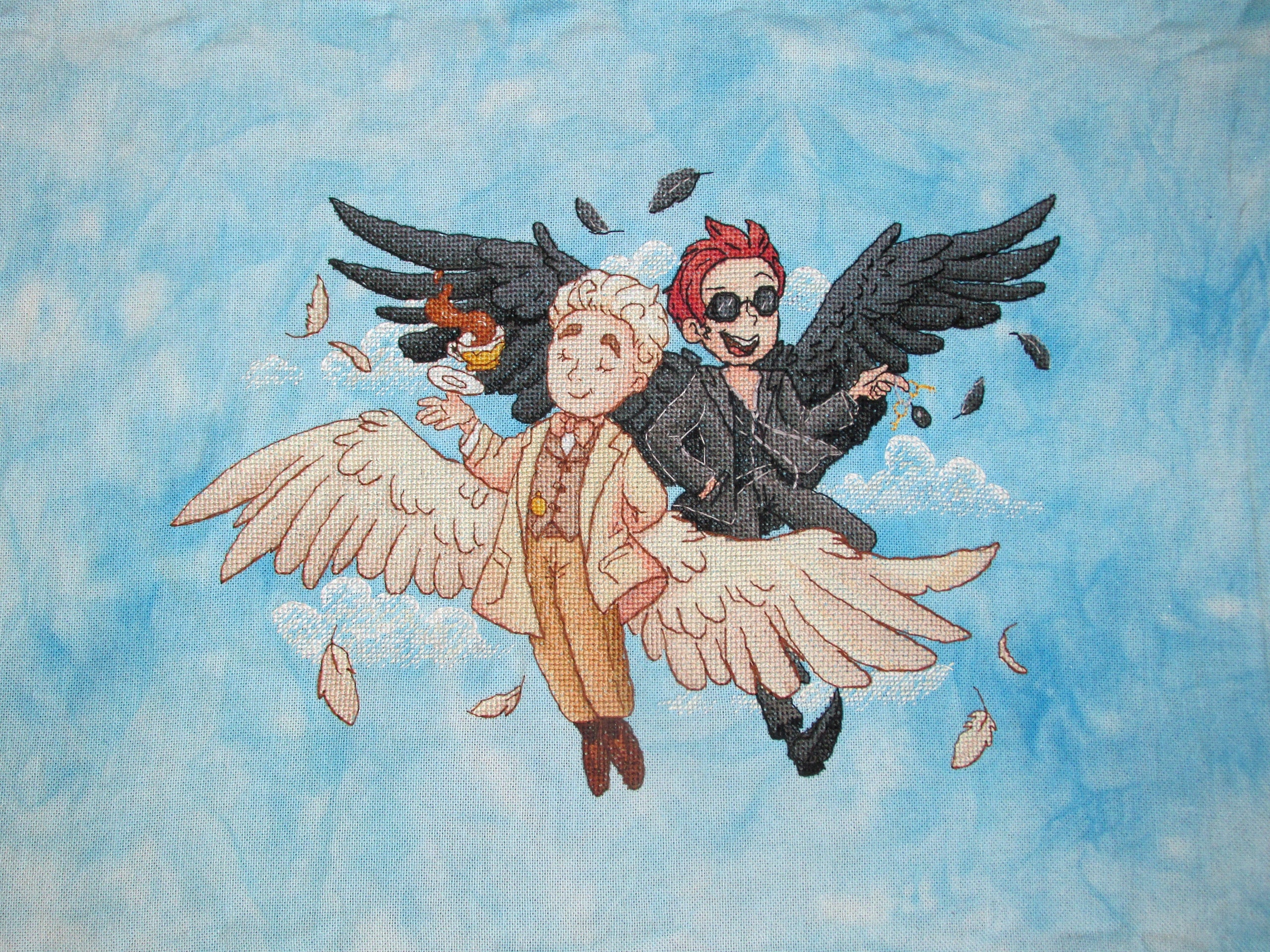 Angel and Demon Cross Stitch Pattern, Good Omens Embroidery (instant ...