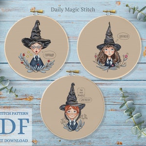 Young wizard cross stitch pattern, Fandom cross stitch Friends Magic world embroidery | Digital download PDF