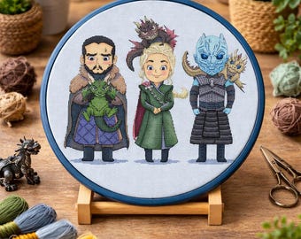GoT dragon cross stitch pattern, Game cross stitch Kawaii character embroidery, Fandom cross stitch stitch Night king cross stitch