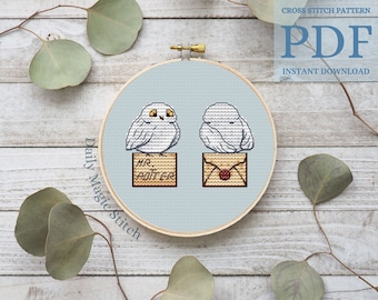Owl cross stitch pattern plastic canvas toy Geek cross stitch fandom lover gift Magic embroidery Baby cross stitch Letter from school