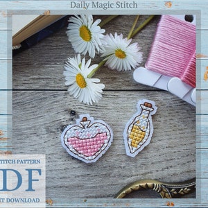 Magic potions cross stitch pattern, Fandom cross stitch, Cute geeky gift DIY magic earring cross stitch Easy small embroidery