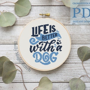 Dog mom cross stitch pattern Funny quote cross stitch Life quote embroidery pattern Dog mom Gift idea for dog lover | Digital download