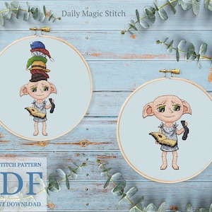 Magische gratis elf kruissteekpatroon Nerdy kruissteek tovenaar bladwijzer Geek cadeau kawaii pop borduurontwerp voor plastic canvas