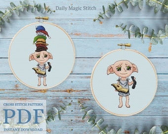 Magic free elf cross stitch pattern Nerdy cross stitch wizard bookmark Geek gift kawaii doll embroidery design for plastic canvas