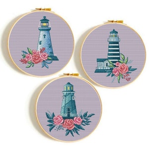Blommigt fyrkorsstygnsmönster Fyrdekor Livscitat Ornament Hav Sommar korsstygnsprov Digital nedladdning PDF-mönster bild 2