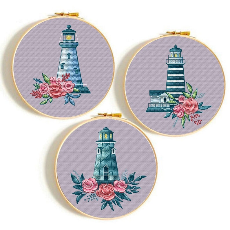Blommigt fyrkorsstygnsmönster Fyrdekor Livscitat Ornament Hav Sommar korsstygnsprov Digital nedladdning PDF-mönster bild 2