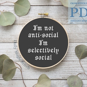Gothic cross stitch pattern Nerdy cross stitch Gift for introvert, Anti-social quote Hand embroidery design Easy cross stitch Father&#39;s Day