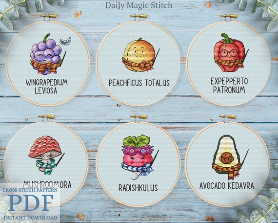 Funny magic spell cross stitch pattern Geek gift Fandom cross stitch sampler Book lover School of wizard Avocado embroidery Digital download