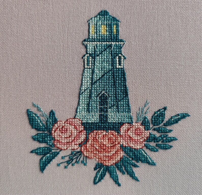 Blommigt fyrkorsstygnsmönster Fyrdekor Livscitat Ornament Hav Sommar korsstygnsprov Digital nedladdning PDF-mönster bild 7