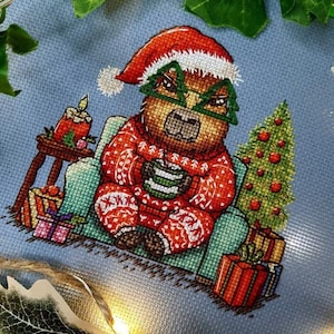 Christmas cross stitch pattern Capybara Hand Embroidery Design Animal cross stitch Christmas Spirit Winter cross stitch PDF Pillow pattern