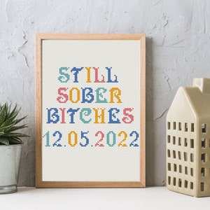 Sober Date Gift DIY Cross stitch pattern Custom Sober Anniversary Gift, 1 Year Sober Gift for Women, Funny cross stitch Digital download image 4