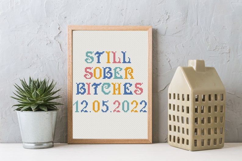 Sober Date Gift DIY Cross stitch pattern Custom Sober Anniversary Gift, 1 Year Sober Gift for Women, Funny cross stitch Digital download image 4