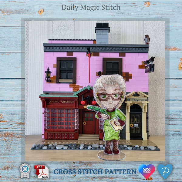 Witch cross stitch pattern Villain cross stitch Magic journalist embroidery Fandom kawaii doll plastic canvas Nerdy gift Geek cross stitch