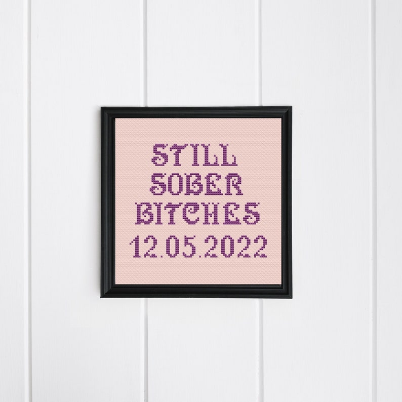 Sober Date Gift DIY Cross stitch pattern Custom Sober Anniversary Gift, 1 Year Sober Gift for Women, Funny cross stitch Digital download image 3