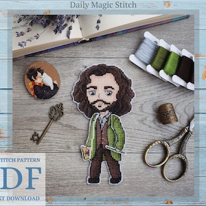 Black Wizard cross stitch pattern * Fandom cross stitch * magic figure chibi embroidery * kawaii doll for plastic canvas